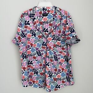 Kate Spade Size S Floral Print Multicolor Short Sleeve Button Pajama Pj Top